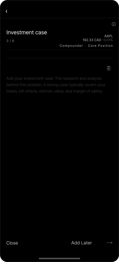 Investment case screen