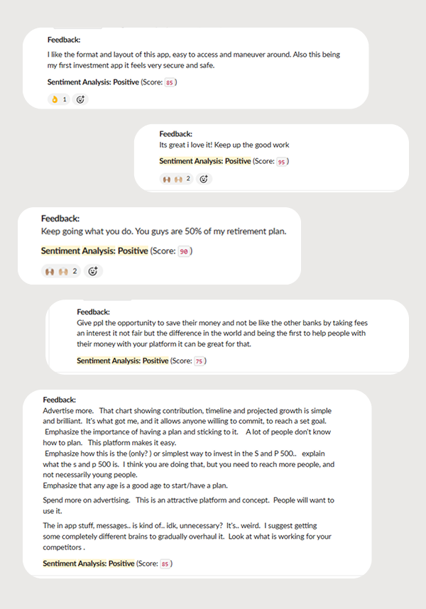User feedback with sentiment analysis