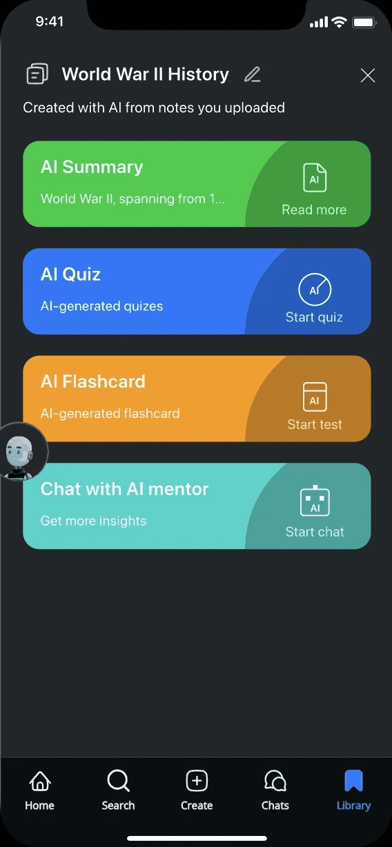 AI quiz generated from notes