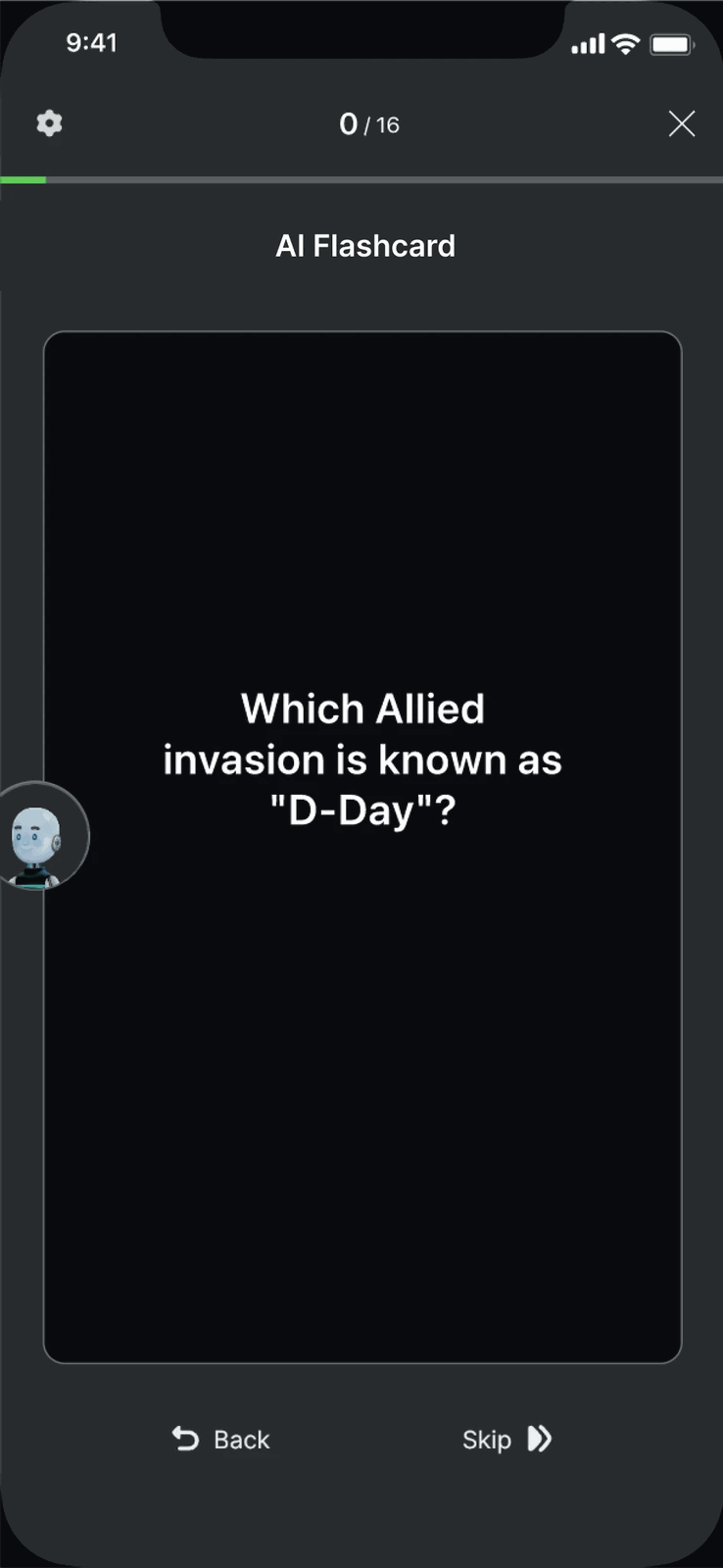 Flashcards with right/wrong progress tracker