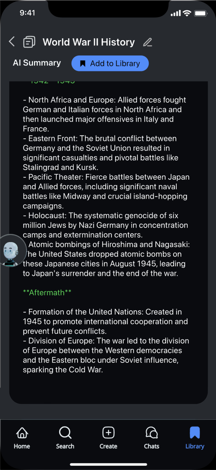 AI summary with simplify and expand controls